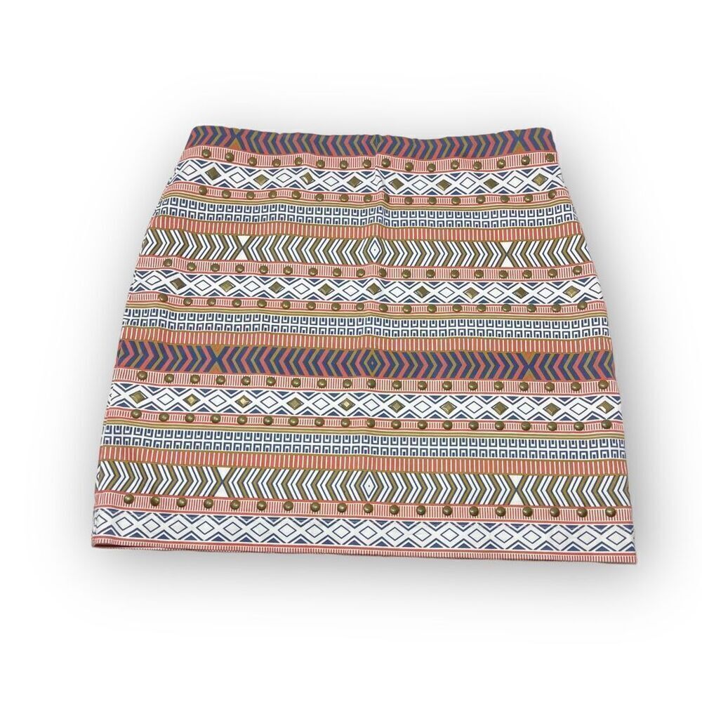 Francesca’s Quinn Geometric Studded Mini Skirt Women’s Size Large Orange Cream